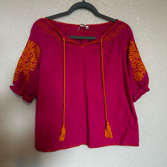 Ivy Jane hot pink top with orange embroidery and tassles size xs - Picture 1 of 6